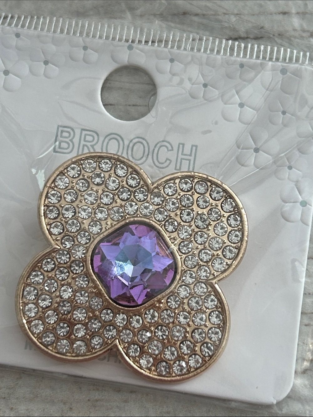 5/$25 Crystal Floral Brooch with Purple Center - Unbranded